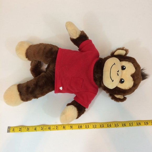 Build A Bear Monkey Plush Brown 18" Stuffed Animal Smiling Chimp Ape & Red Shirt - Picture 10 of 10